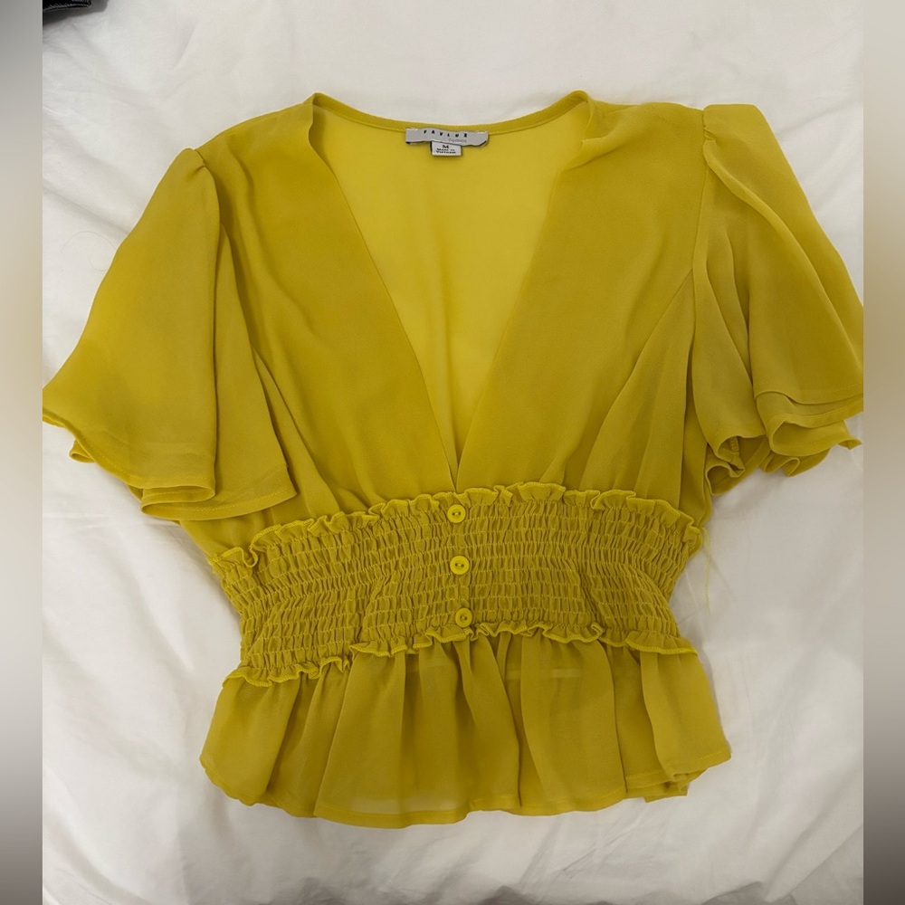 Yellow Sheer Short Sleeve Blouse